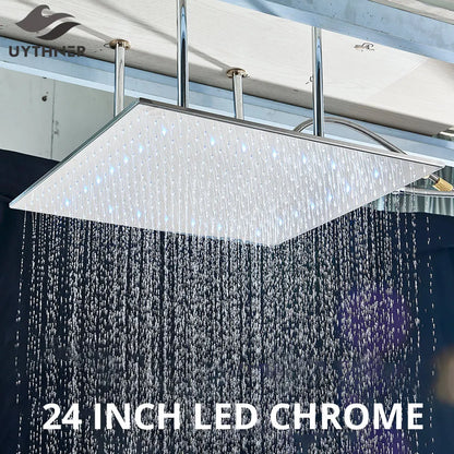 DecorBites™ 24" Chrome LED Rain Shower Head Ceiling Mounted Top Sprayer & Arm