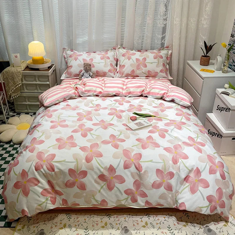 DecorBites™ Flowers Print Cotton King Size Bedding Set, Soft & Comfortable Duvet Cover Set
