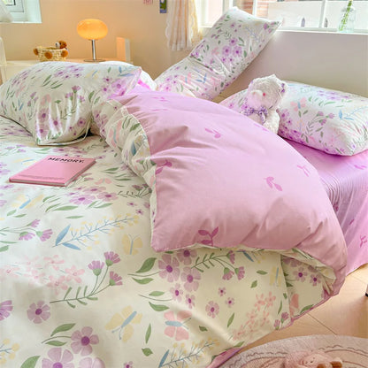 DecorBites™ Cotton Cartoon Printed Bed Set with Non-Fading Floral Patterns for Adults