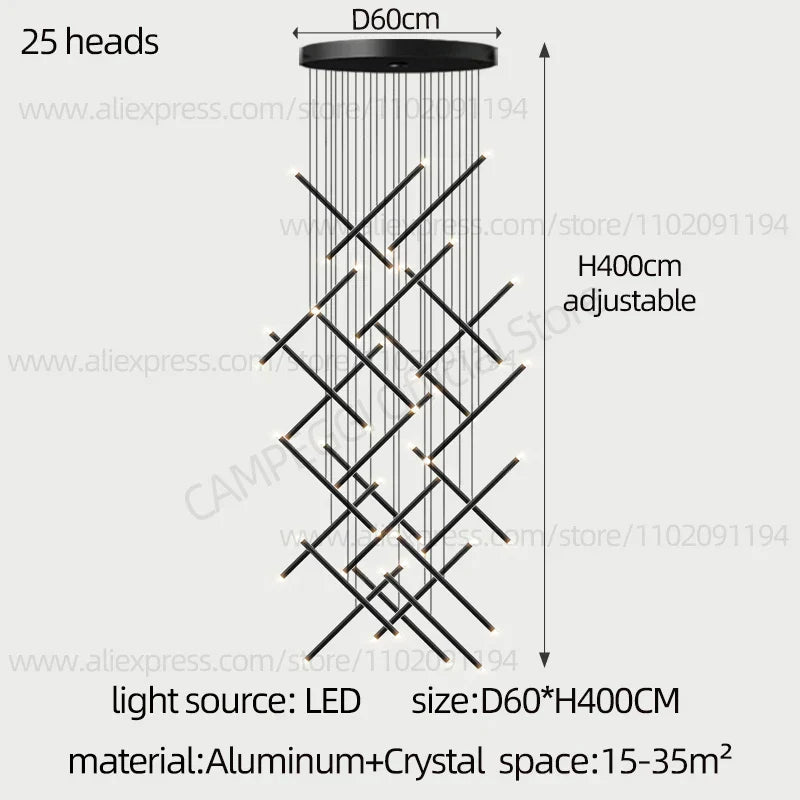 DecorBites™ LED Staircase Pendant Chandelier, Modern Nordic Restaurant Hanging Light