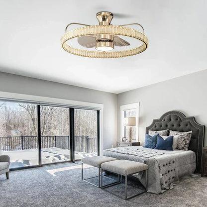 DecorBites™ Crystal LED Fan Light: 50W Remote Reversible Blade, Quiet, Timed, Invisible Design