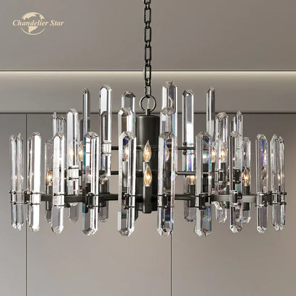 DecorBites™ Brass Chrome Black Metal LED Crystal Chandeliers Pendant Lamps for Bedroom & Living Room