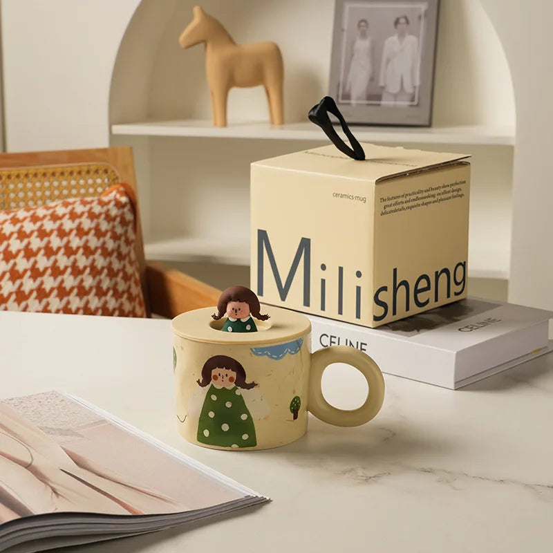 DecorBites™ Creative Ceramic Coffee Mug with Lid for Couples