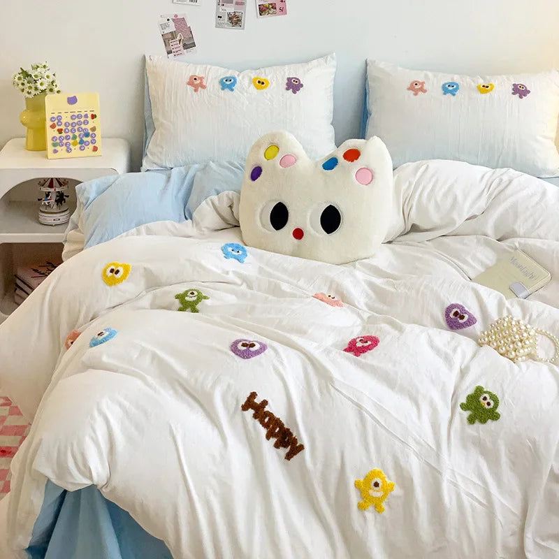 DecorBites™ Cartoon Towel Embroidery Bedding Set in Soft Washed Cotton for Kids