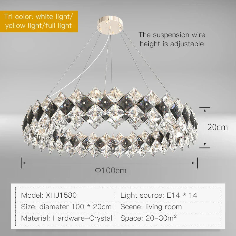 DecorBites™ Crystal Chandelier: Postmodern Luxury Pendant for Living Room, Bedroom, and Restaurant
