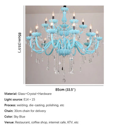 DecorBites™ Blue Crystal Pendent Lamp/Candle Chandelier for Living Room, Bedroom, Restaurant, KTV