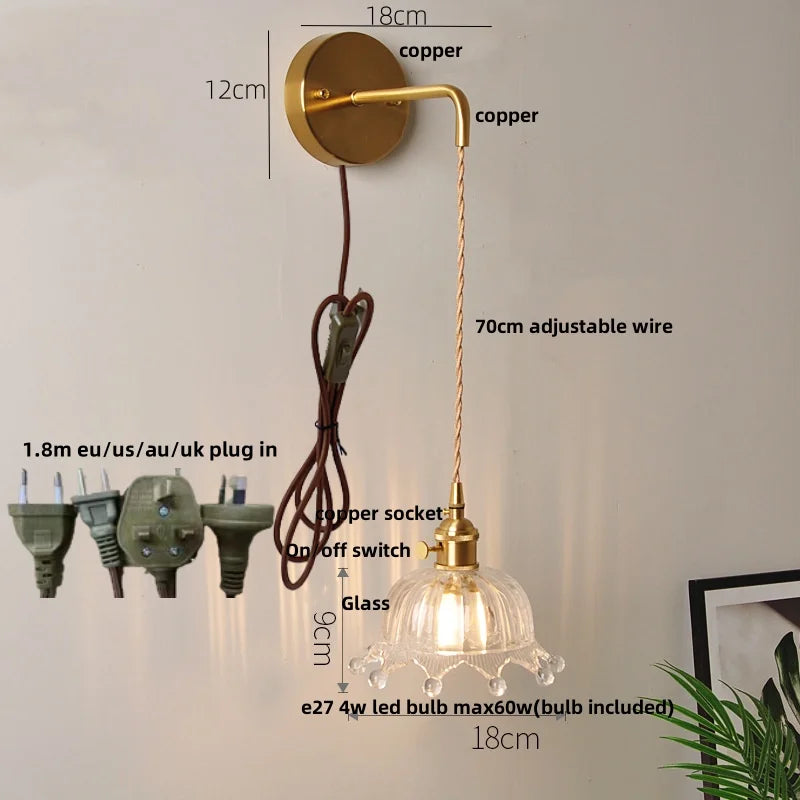 DecorBites™ Clear Glass LED Wall Light with Pull Chain Switch for Modern Decor