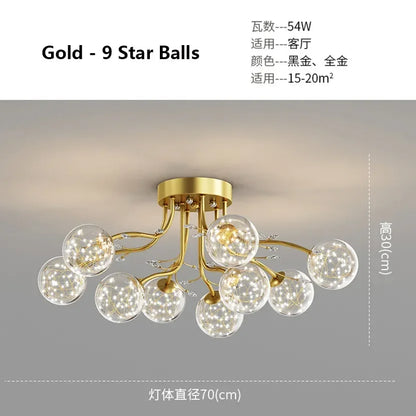 DecorBites™ Black Gold Chandelier with Clear Star Glass Ball Pendant Lights