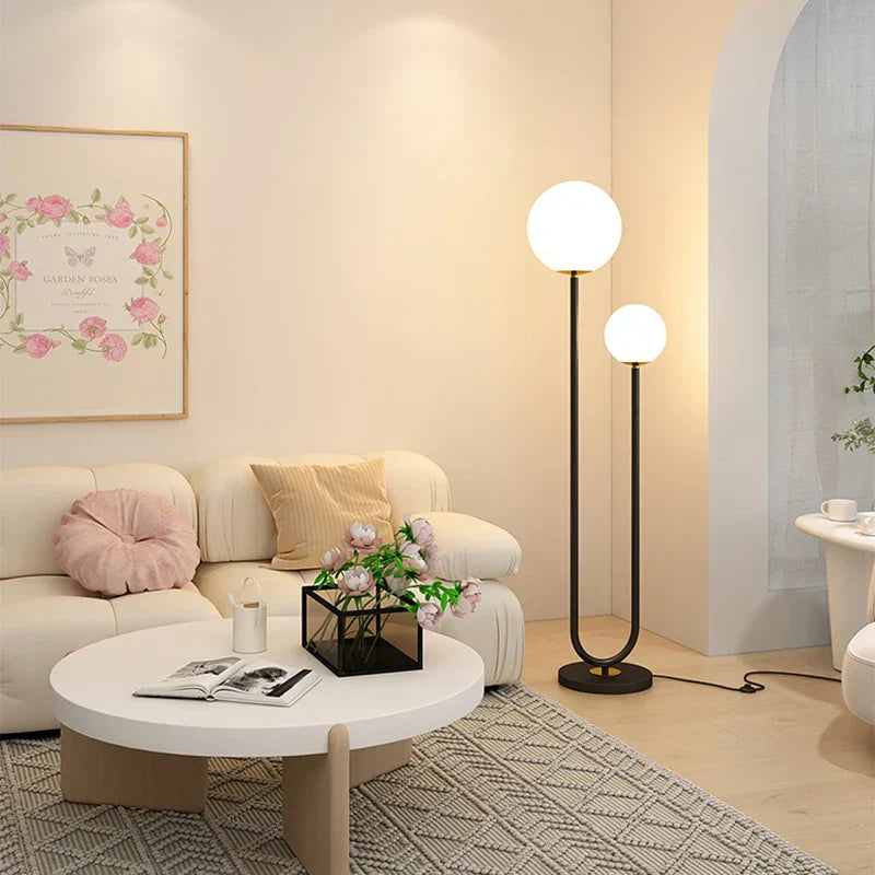 DecorBites™ Black White Metal Floor Lamp 3 Dimming White Glass - Elegant Standing Light for Home