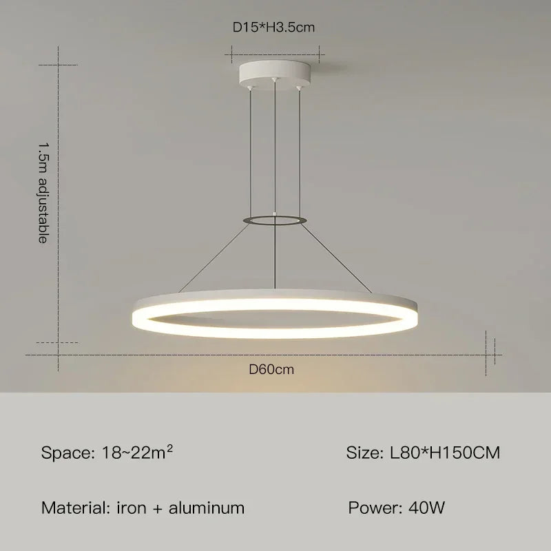 DecorBites™ Black Ring LED Pendant Chandelier for Living Room, Bedroom, Kitchen - Modern Minimalist Lighting