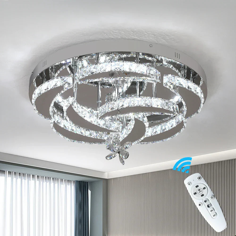 DecorBites™ Crystal Chandelier: Modern Dimmable LED Pendant Light for Living & Dining Rooms