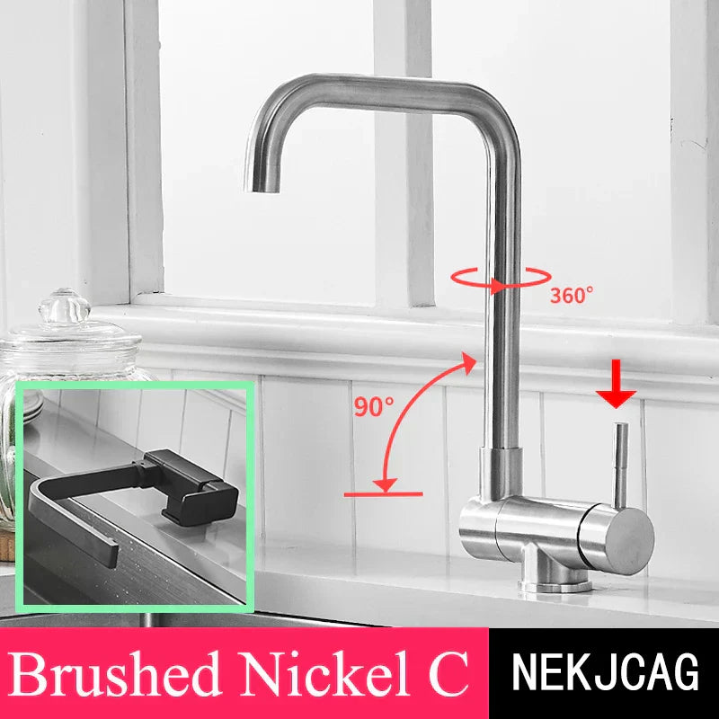 DecorBites™ 360° Rotating Black Kitchen Faucet, Deck Mount Sink Mixer Tap, 304 Stainless Steel