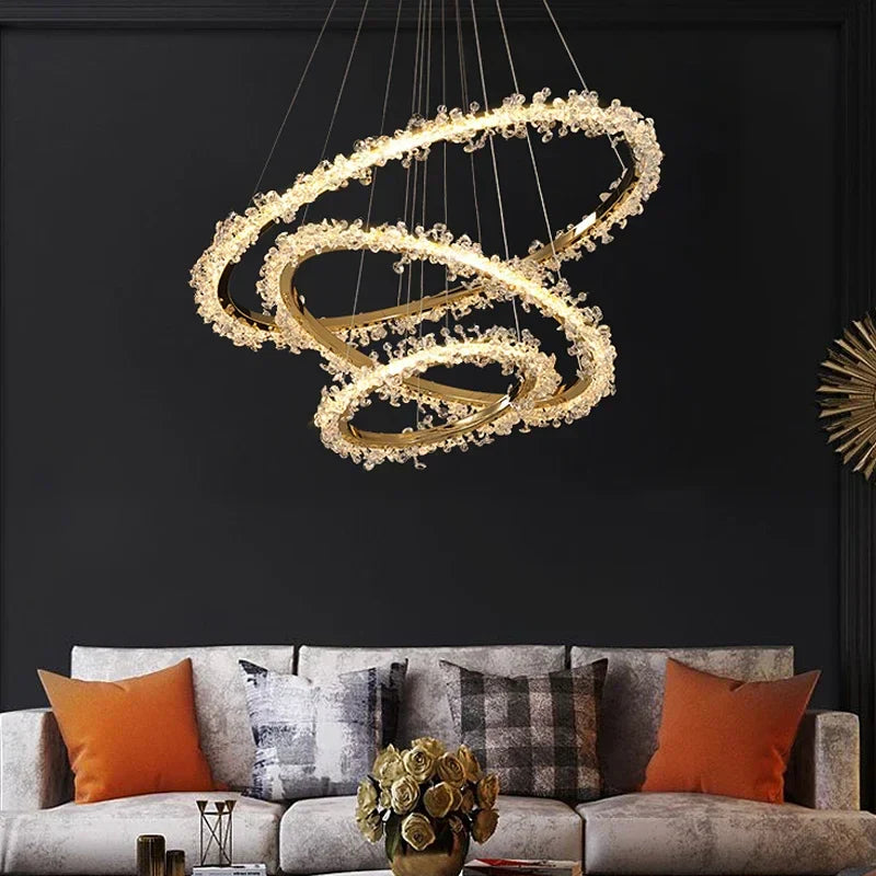 ™ Golden Crystal LED Round Chandelier for Luxury Indoor Lighting