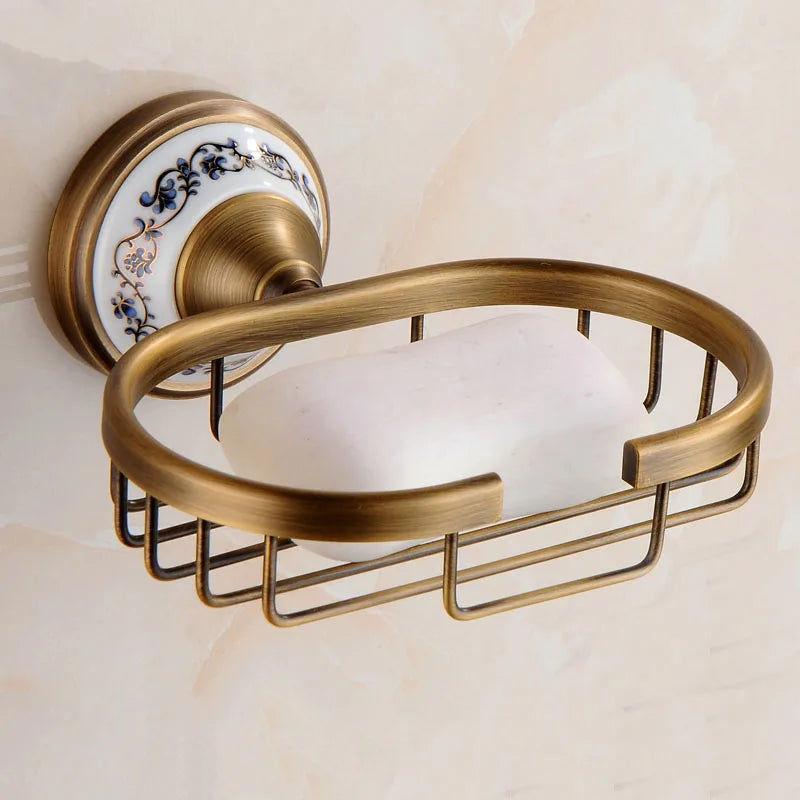 DecorBites™ Antique Brass Ceramic Soap Dish Copper Soap Basket Bathroom Accessories