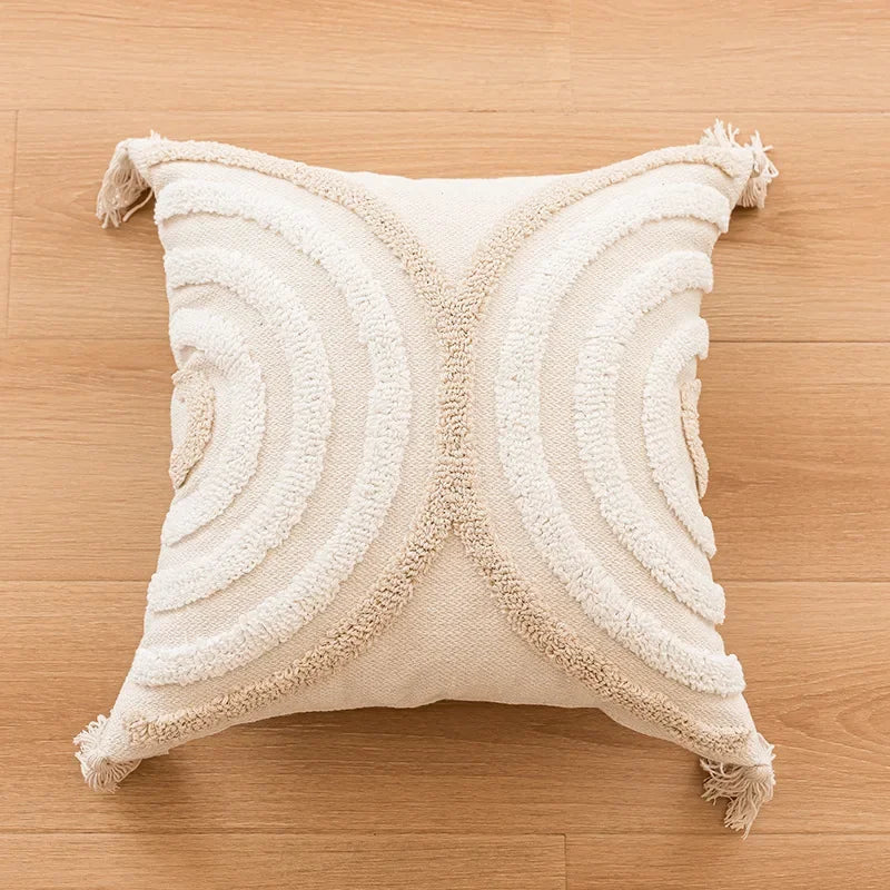 DecorBites™ Geometric Tufted Beige Gray Cushion Cover Nordic Style for Modern Decor