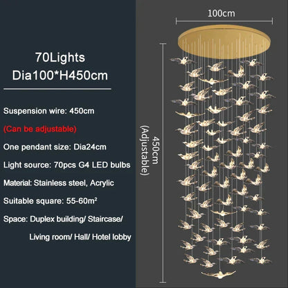 DecorBites™ Bird Design LED Chandelier for Luxury Living Room and Restaurant