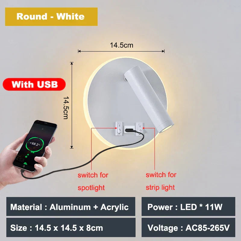 DecorBites™ Adjustable 10W Wall Light Sconce Lamp with Switch - Hotel Bedroom Study Reading