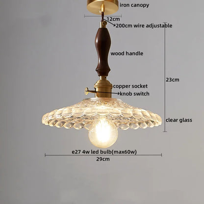 DecorBites™ LED Pendant Light Fixture Wood Handle Clear Glass Modern Hanging Lamp