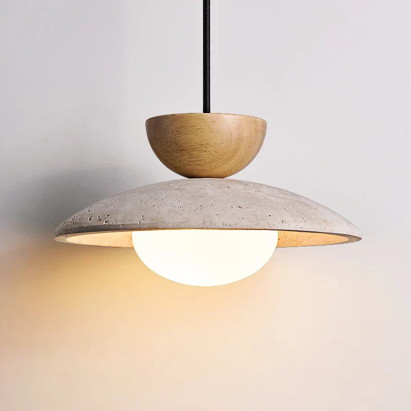 DecorBites™ LED Hanging Pendant Light Mid-Century Modern Yellow Travertine Wood Living Room