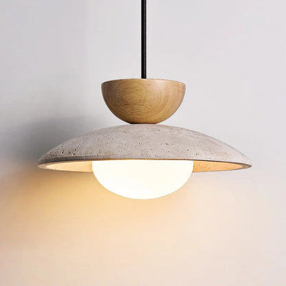 DecorBites™ LED Hanging Pendant Light Mid-Century Modern Yellow Travertine Wood Living Room