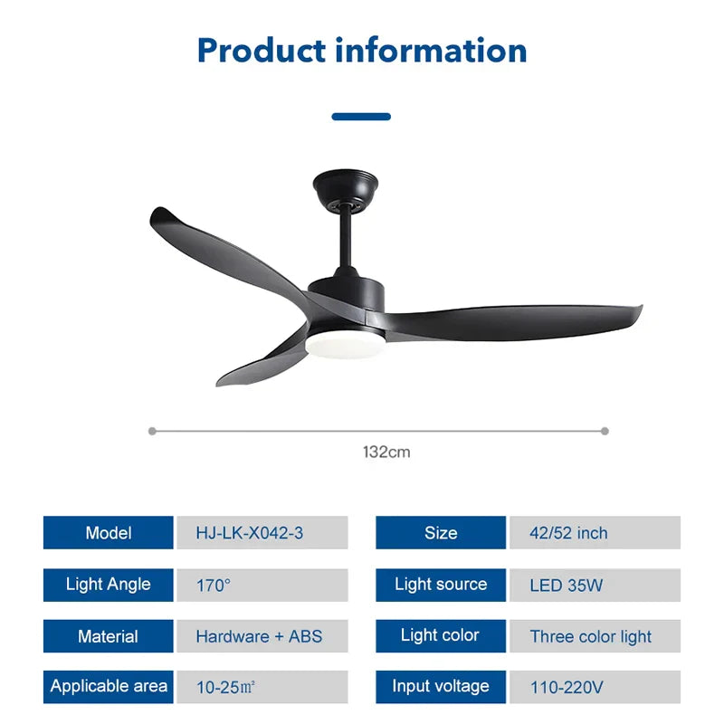 DecorBites™ 52" Pure Copper DC Ceiling Fan with Remote Control & LED Light