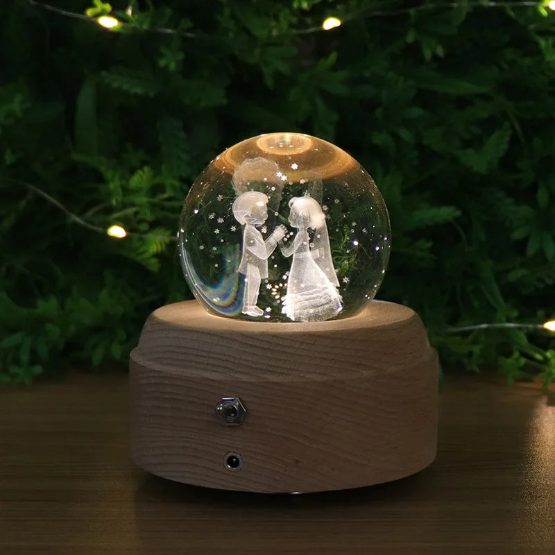 DecorBites™ Crystal Ball Music Box: Rotating Light Projection, Birthday & Valentine's Day Gift