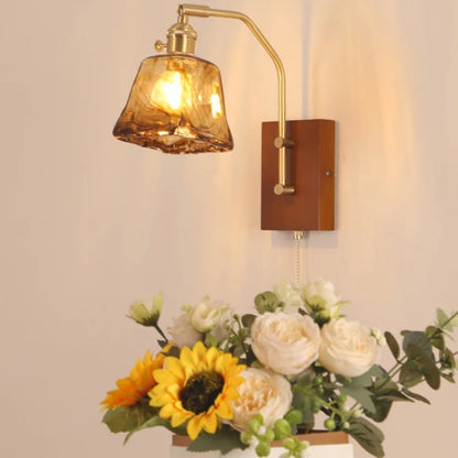 DecorBites™ LED Glass & Wood Wall Lamp with Pull Chain Switch for Living Room Bedroom Mirror