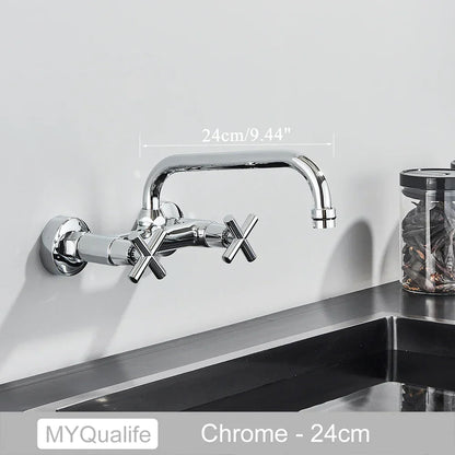 DecorBites™ Antique Brass Dual Handle Wall Mount Kitchen Faucet