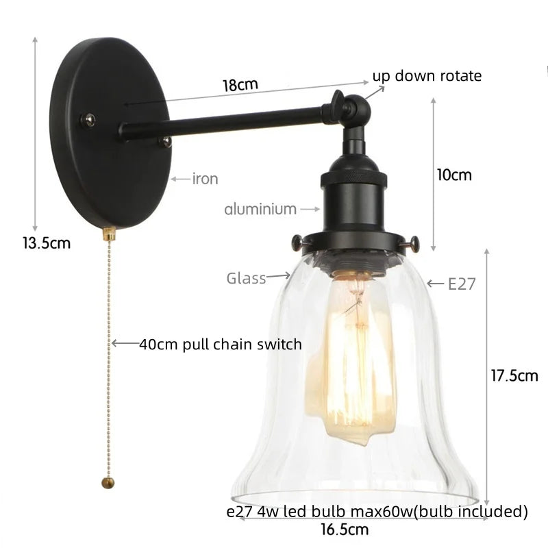 DecorBites™ LED Glass Wall Lamp Industrial Stair Light Fixture for Home Decor