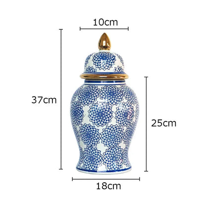 DecorBites™ Blue & White Porcelain Ginger Jar: Retro Tea Caddy Vase Desk Decoration