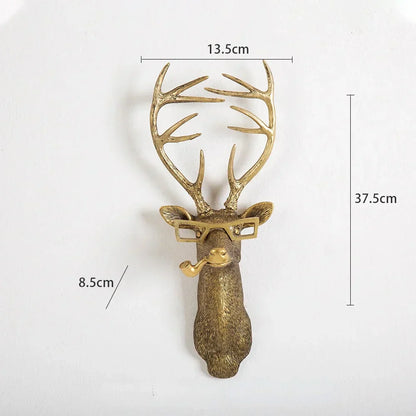 DecorBites™ Golden Deer Head Wall Hook: Antique Bronze Resin Animal Pendant for Stylish Wall Decor