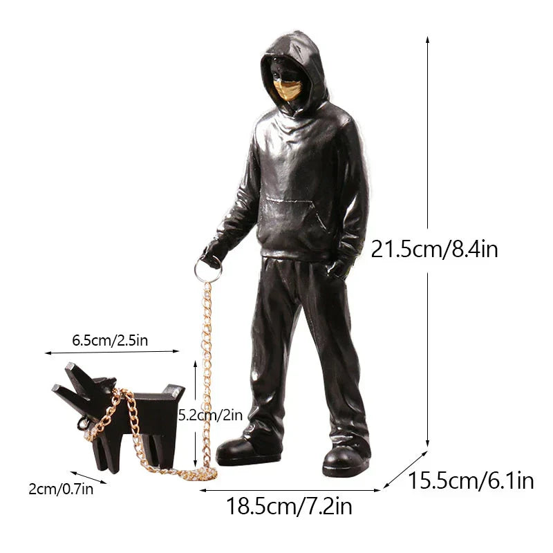 DecorBites™ Banksy Dog Walker Resin Statue: Trendy Street Art Figurine for Home Office Decor