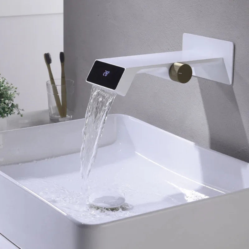 ™ LED Basin Faucet Wall Mounted Hot Cold Mixer Bathroom Brass Vanity