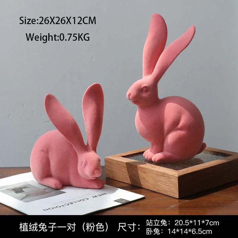 DecorBites™ Abstract Rabbit Figurines: Flocking Bunny Resin Art Decor Ornaments
