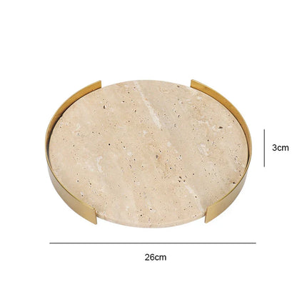 DecorBites™ Beige Brown Travertine Marble Tray with Metal Frame