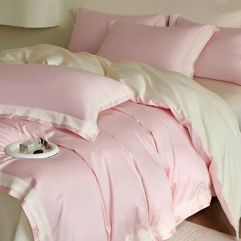 DecorBites™ Luxe Lace Bedding Set: 1000TC Egyptian Cotton Duvet, Sheet, Pillowcases