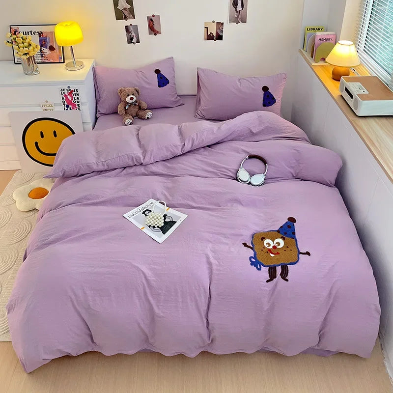 DecorBites™ Cartoon Towel Embroidery Bedding Set in Soft Washed Cotton for Kids