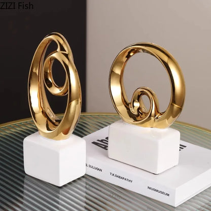DecorBites™ Gold Chain Abstract Ceramic Statue Desk Decoration Ornaments Sculpture Aesthetics