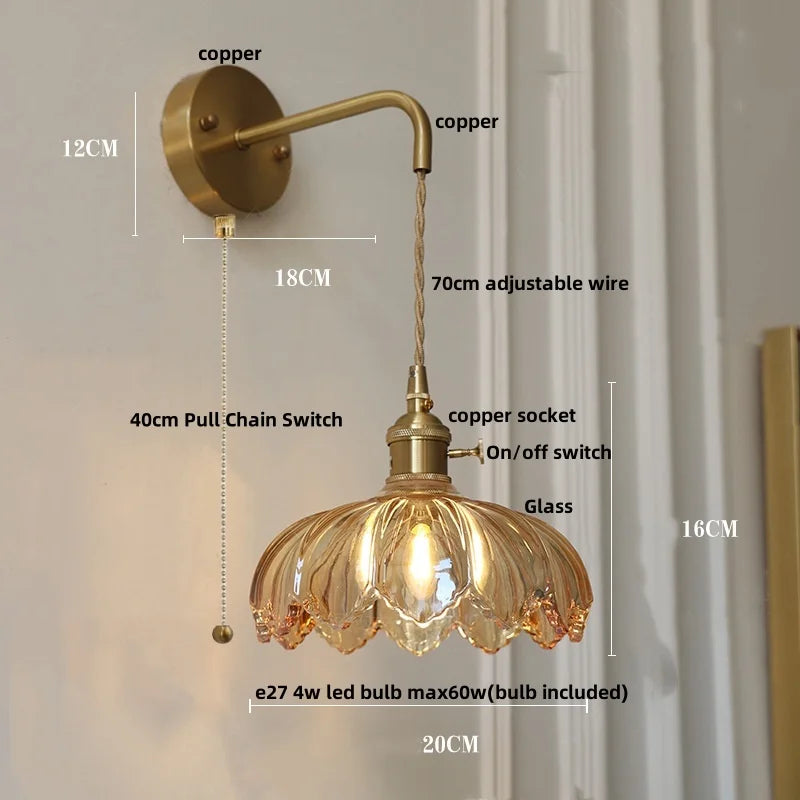 DecorBites™ LED Glass Wall Lights Pull Chain Switch | Nordic Modern Design Bedside Lamp