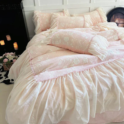 ™ Lace Ruffles Velvet Princess Bedding Set: Duvet, Sheet, Pillowcases