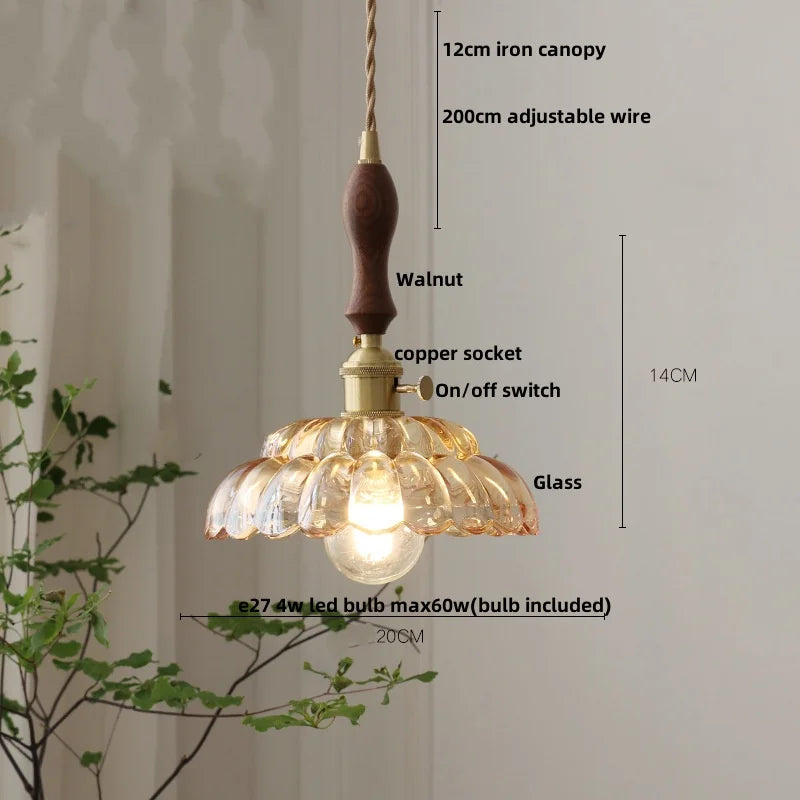 DecorBites™ Amber Flower Glass LED Pendant Lights for Home Decor