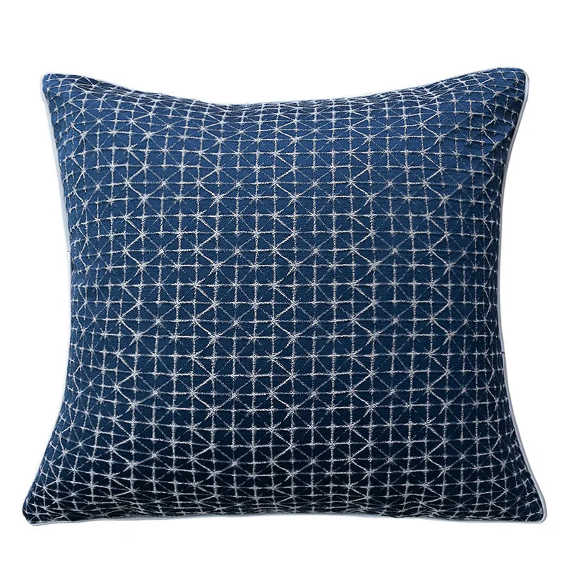 DecorBites™ Blue Geometry Jacquard Pillow Cover 45x45cm Sofa Decoration