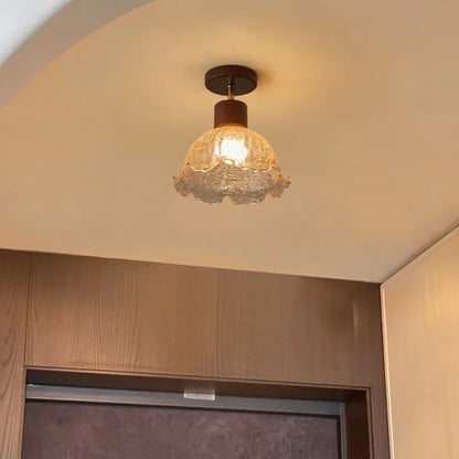 DecorBites™ Amber Ice Crack Glass Wood Ceiling Light - Nordic Modern LED Fixture