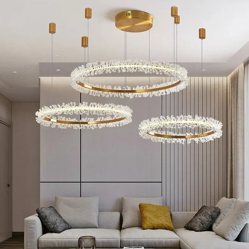™ Gold Crystal Ring Chandelier for Living Room and Restaurant Décor