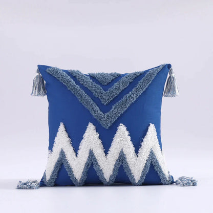 DecorBites™ Boho Tufted Tassel Cushion Cover 45x45cm - Blue Pink Cotton Throw Pillow Cover