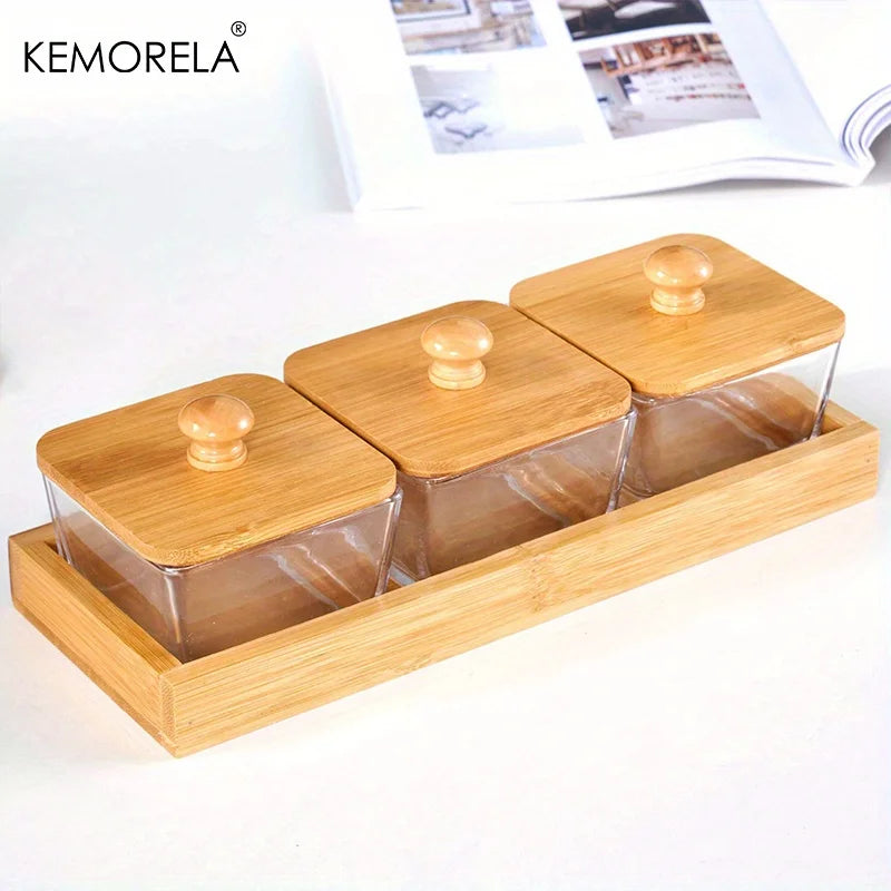 DecorBites™ Bamboo Wood Lid Glass Snack Storage Jar | Stylish Container for Snacks and Dried Fruits