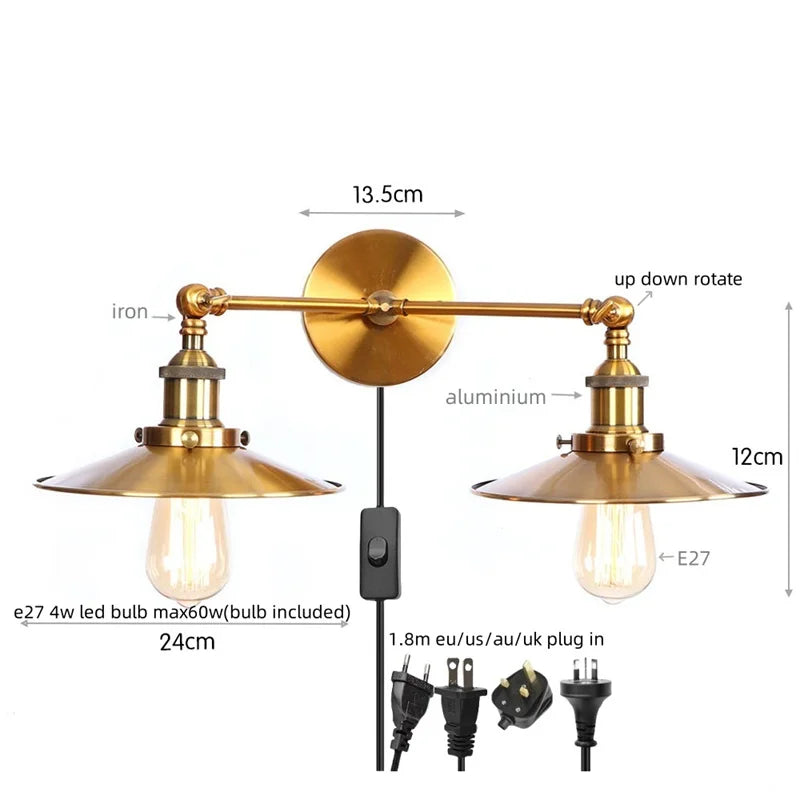 DecorBites™ Dual Head LED Wall Light Pink Industrial Bedside Lamp