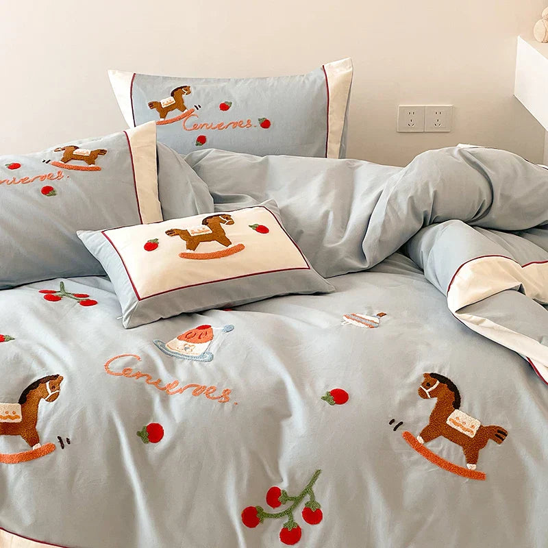 DecorBites™ Lucky Trojan Cotton Embroidered Bedding Set: High-end Skin-Friendly Duvet Cover Set