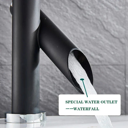 DecorBites™ Black Basin Faucet: Cold/Hot Water Mixer for Deck Sink, Water-Saving Crane