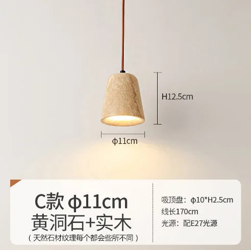 DecorBites™ Japanese Wooden Stone Chandelier Pendant Light, Wabi-Sabi Style Yellow Cavity-Stone Lamp
